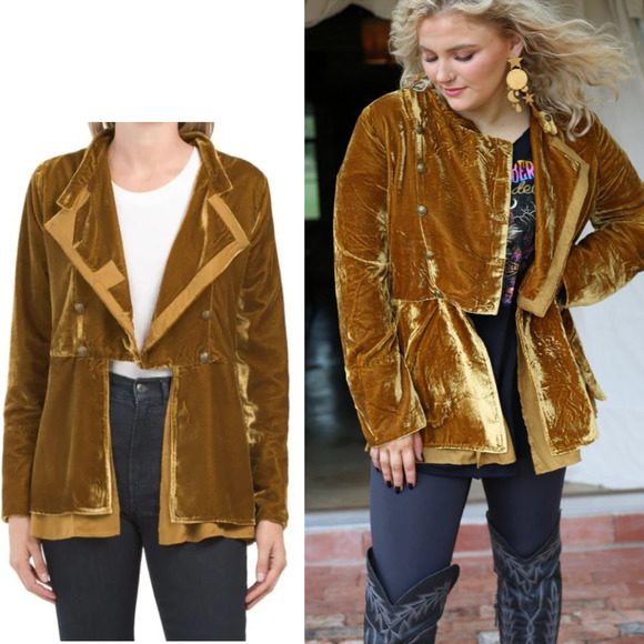 Free People Faye Velvet Jacket Military Style Warm Tobacco Color NWT Sz XS $228